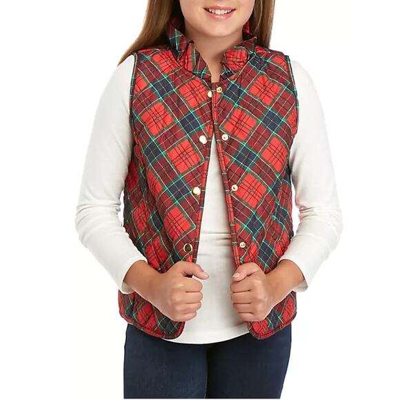 NWT Crown & Ivy Girls Plaid Puffer Vest Tartan Christmas Holiday Vest Red XL - Picture 1 of 10